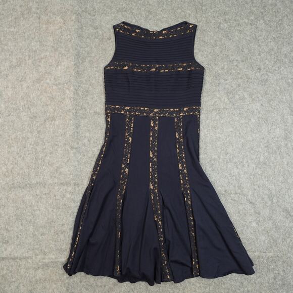 Tadashi Shoji Dresses & Skirts - Tadashi Shoji Dress Womens Medium Lace Inset Jersey Fit Flare Cocktail Navy Nude